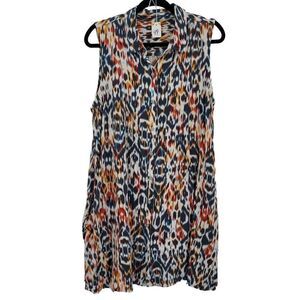 Womens Faded‎ Glory Dress Button Down Shirt Pockets Multicolor Ikat  Sz L